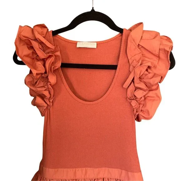 Ulla Johnson Orange Rust Ruffle Dress SZ 0 Spring - Picture 7 of 12